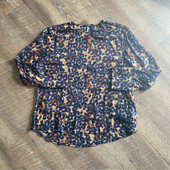 Scotch & Soda Leopard Blouse Navy Taupe Pink Small Chic - Picture 4 of 13
